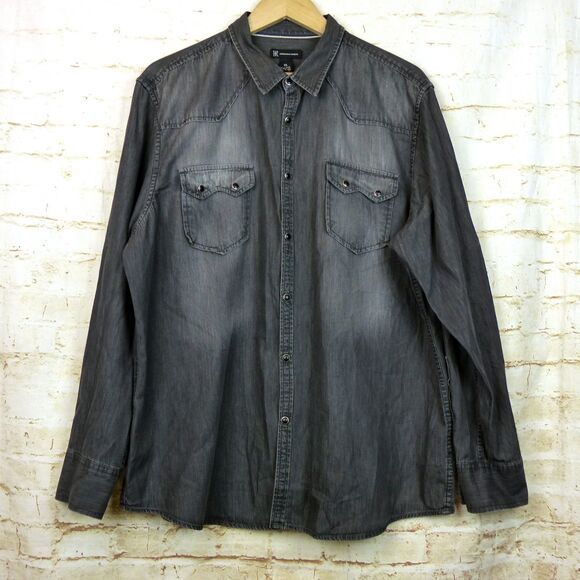INC International Concepts Shirt Mens XXL Distress Black Western Saw Tooth Pearl - Picture 2 of 11